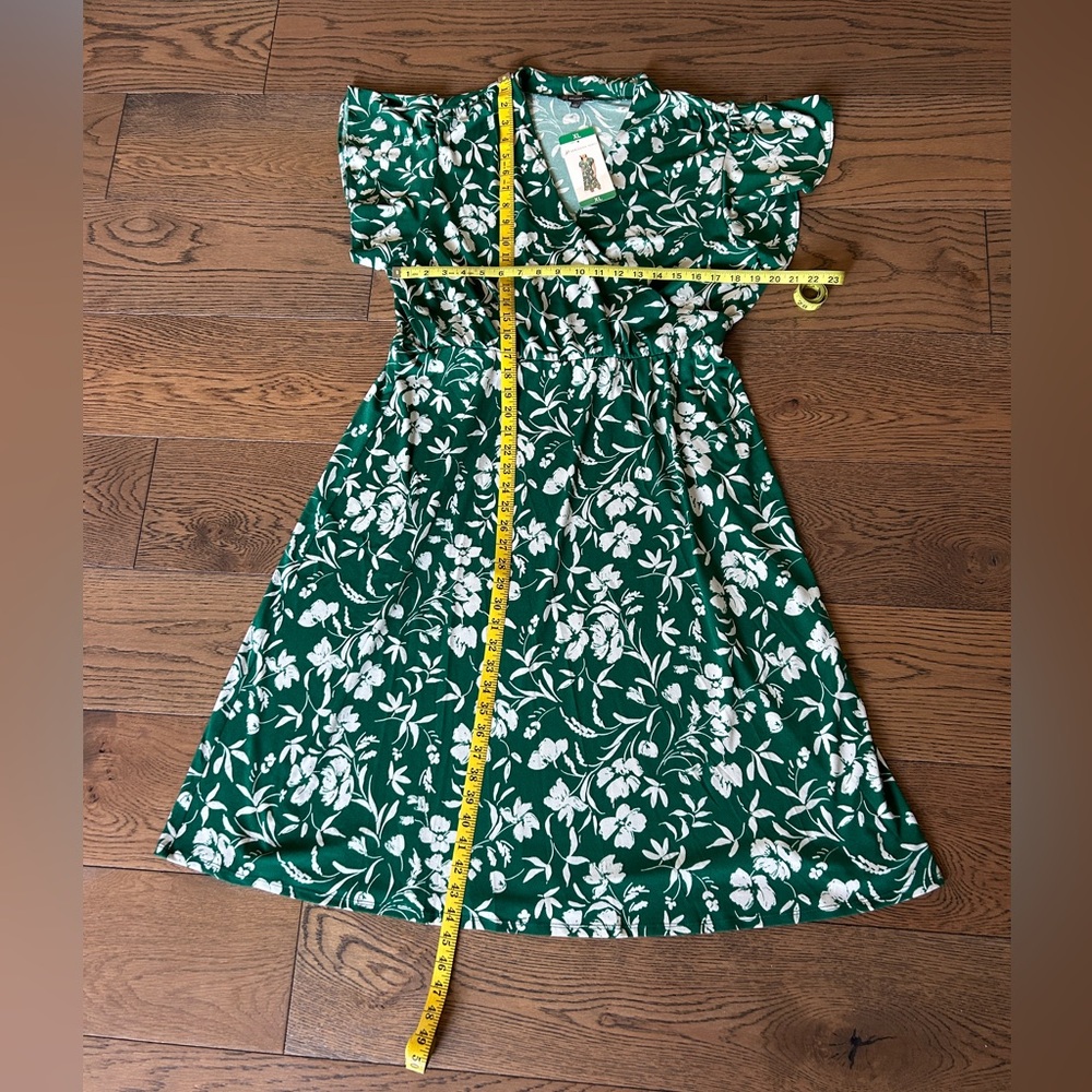 NWT! Adrianna Papell Women's Flutter Sleeve Floral Green&White Midi Dress Sz XL - Picture 12 of 13
